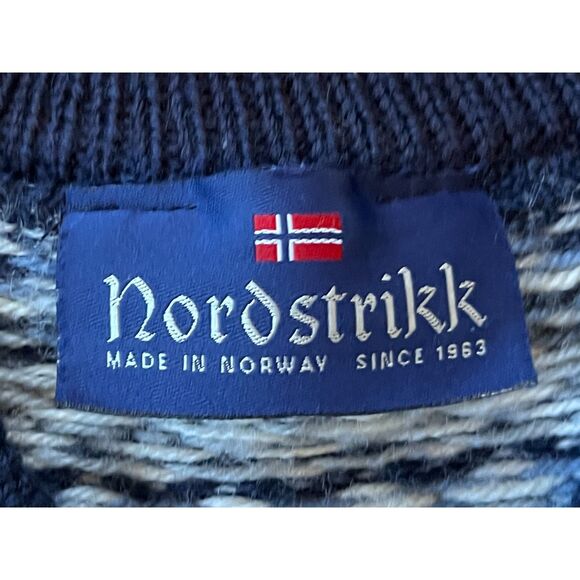 Nordstrikk Blue 100% Wool Norway Fair Isles Open Cardigan Top Women's Size Large - Picture 5 of 11